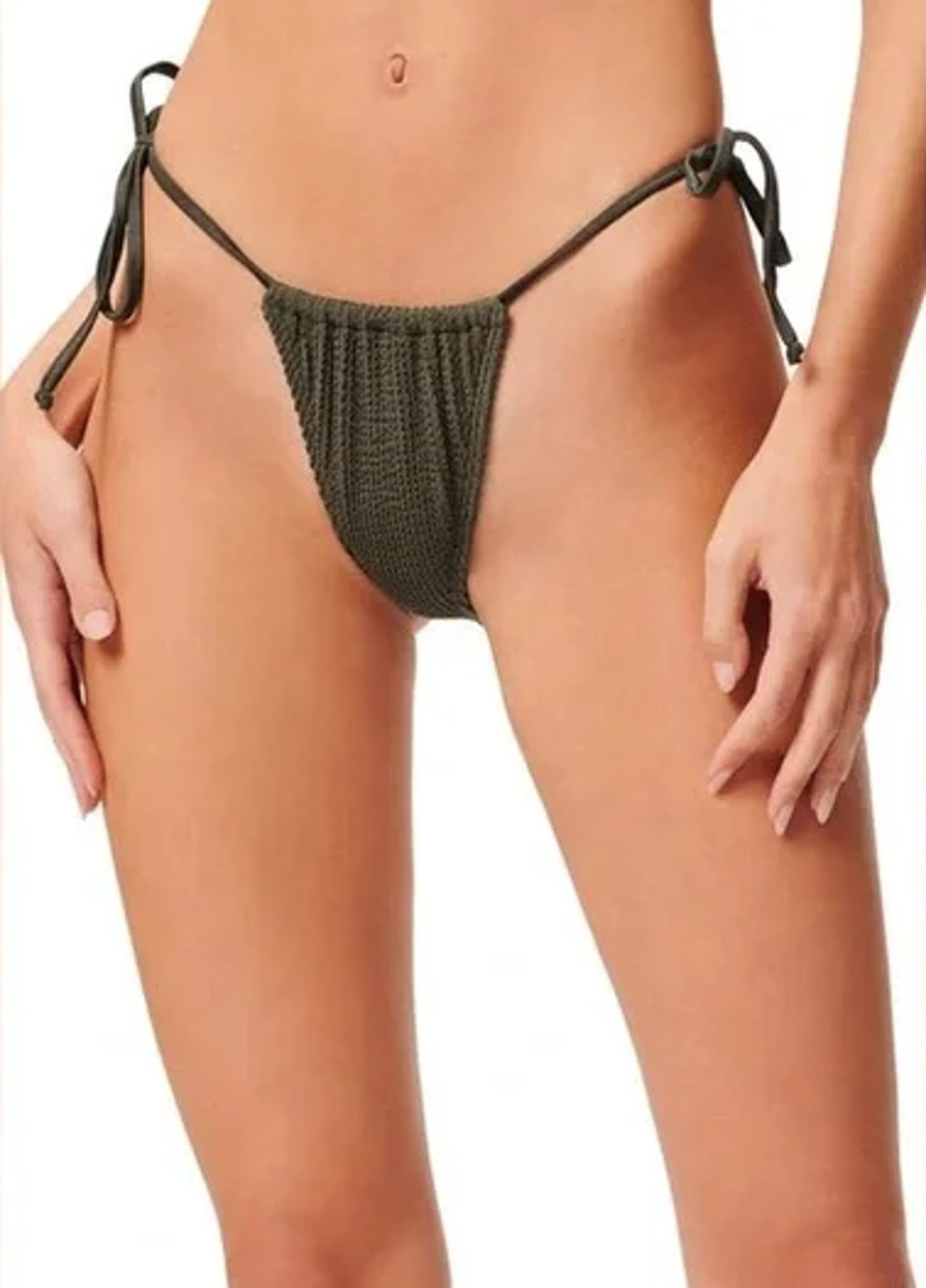 Good American Always Fits Tiny Ties Bikini Bottoms Sz 1/2 S-M Stormy Green NWT